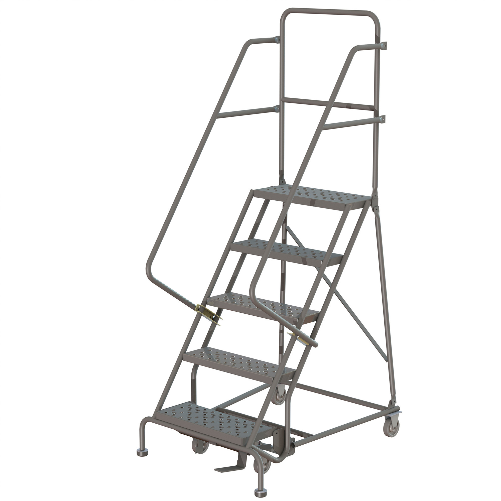 Tri-Arc 5-Step Steel Rolling Ladder with Perforated Steps-- Gray, Spring-Loaded Casters, 24in.W x 10in.D Platform, 450-Lb. Capacity, Model# KDSR105246
